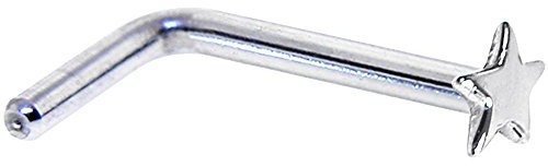14 Karat Weißgold Stern L-förmiger Nasenring 18 Gauge, NA, NA