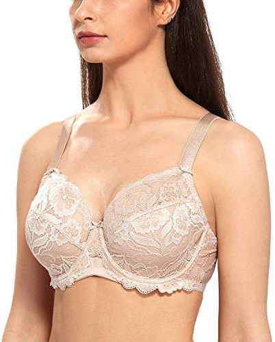 DELIMIRA Kvinnors Plus Size Bh Heltäckande Ofodrade Bh:ar Med Spets Beige 100D