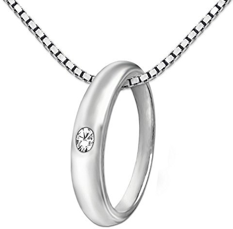 CLEVER SCHMUCK Set Silberner Taufring schlicht mit Zirkonia weiß und Kette Venezia 36 cm STERLING SILBER 925 für Mädchen oder Jungen im Taufe Etui weiß