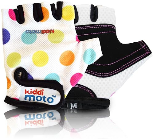 KIDDIMOTO Guantes de Ciclismo sin Dedos para Infantil (niñas y niños) - Bicicleta, MTB, BMX, Carretera, Montaña - Puntos de Pastel - Talla: M (5-8 años)