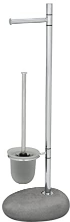 WENKO Stand WC-Garnitur Pebble Stone Grey - WC-Bürstenhalter, Stahl, 23.5 x 70 x 19 cm, Grau