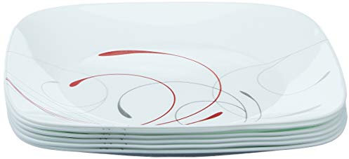 Corelle 3961A-6 Square 6-Piece Dinner Plate Set, Splendor, Glass, White 1107746