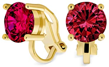 Boucles D'Oreilles À Clip Solitaire En Zircone Cubique AAA Taille Brillant Rond 2Ct Classique Plaqué Or Jaune Ou Argent Pierre Précieuse Simulée Non Percée Couleurs De Pierres De Naissance 8Mm