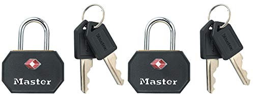 Master Lock 4681EURTBLK Confezione da 2 Lucchetto per bagagli in alluminio approvato dalla TSA, Nero, 4 x 3 x 2.2 cm