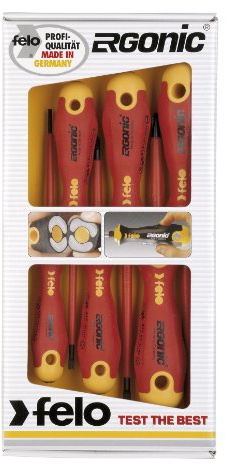Felo 07157 53169 Ergonic Insulated Slotted & Phillips Screwdrivers, Set of 6