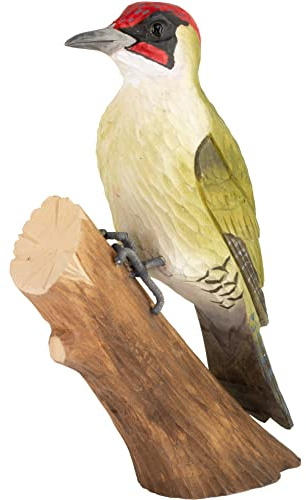WILDLIFEGARDEN WG452 DecoBird Grünspecht - Handgeschnitzter Dekorative Vogel aus Holz - Große Europäische Vögel