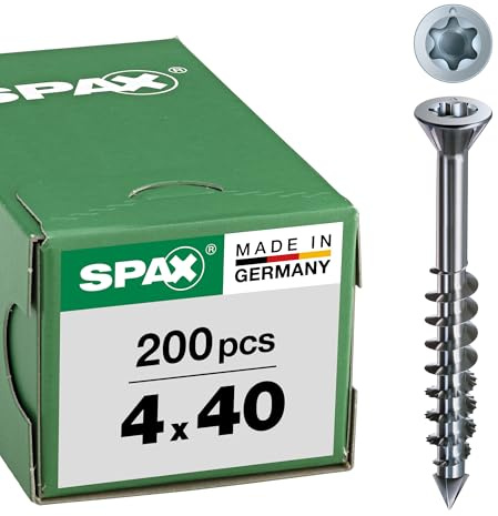 SPAX-M, MDF Schrauben, 4,0 x 40 mm, 200 Stück, T-STAR plus, Senkkopf, Kleiner Fräskopf, Teilgewinde, CUT-Spitze, WIROX A3J, 0441010400403
