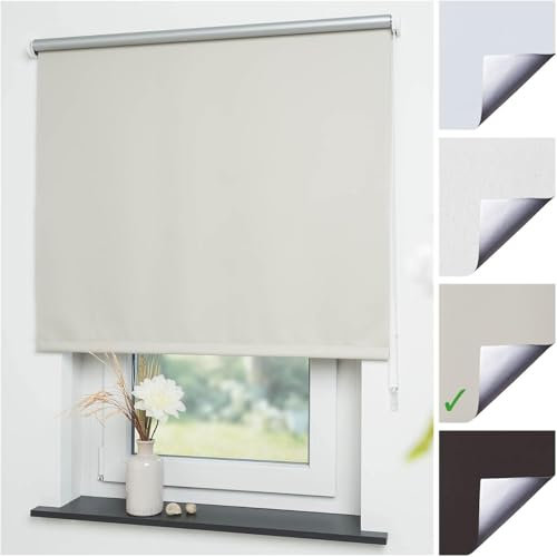 Liedeco® Rollo, Fenster Rollo, Kettenzug-Rollo / 112 x 180 cm (Breite x Höhe), beige/Thermo-Beschichtung, Verdunkelnd, Blickdicht/Breiten 60-200 cm/Variable Montage möglich