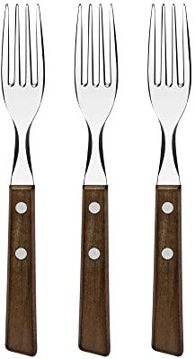 Tramontina TRADICIONAL Steakgabel Set, 3 Stück, Naturholzgriffe, rostfreier Edelstahl, Tafelgabeln, 3-teiliges Set
