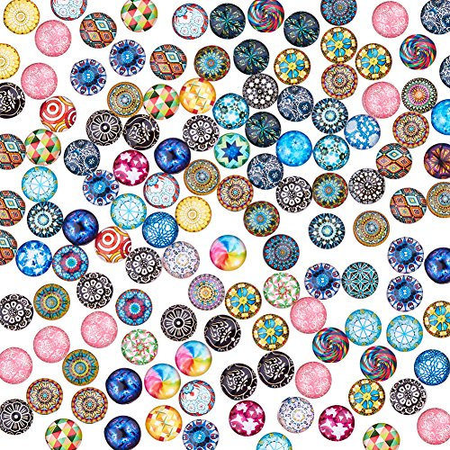 PandaHall 200 Stück Muggelsteine Glasnuggets Bunt Gemischte Farbe Runde Mosaik Kuppel Glas Cabochons Mosaiksteine Dekosteine Glassteine Flatback Taste DIY Edelsteine, 12x4 mm