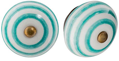Nicola Spring Möbelknöpfe aus Keramik - Streifen-Design - Türkis - 6 Stück