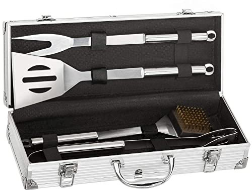 Dimono® Edelstahl Profi Grillbesteck-Set 5-teilig Grill-Koffer BBQ Grillkoffer Besteck Zubehör fürs Grillen und Kochen mit Grillbürste Grillzange Grillspieß und Wender
