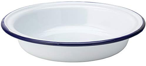Enamel Blue Rim Pie Plate 18cm - White and Blue Utopia Pie Dish