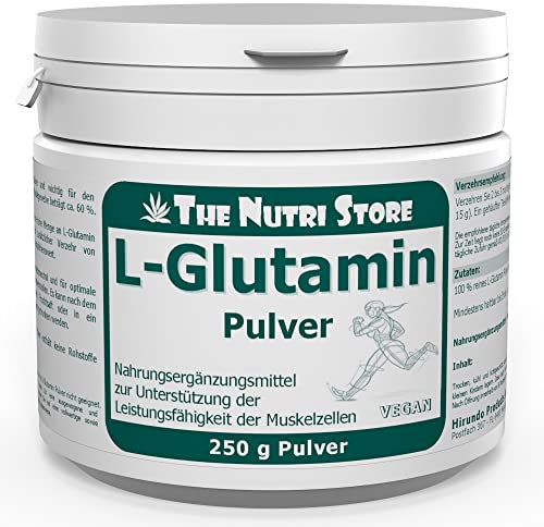 L-Glutamin 100% rein Pulver 250 g vegan - Nahrungsergänzungsmittel zur Unterstützung der Leistungsfähigkeit der Muskelzellen