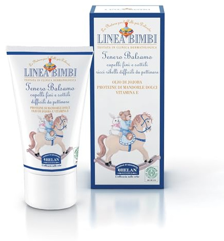 Helan, Linea Bimbi - Balsamo Capelli Ricci e Difficili da Pettinare Bambini, Districante Capelli Fini e Sottili Bambino e Bambina con Olio di Mandorle Dolci e Jojoba, Senza Parabeni e Siliconi - 50 ml