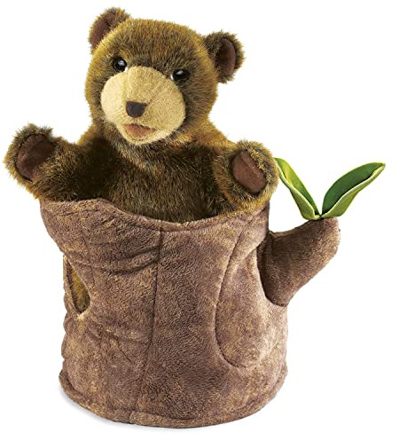 Folkmanis Bear in Tree Stump Hand Puppet, Brown, 1 EA