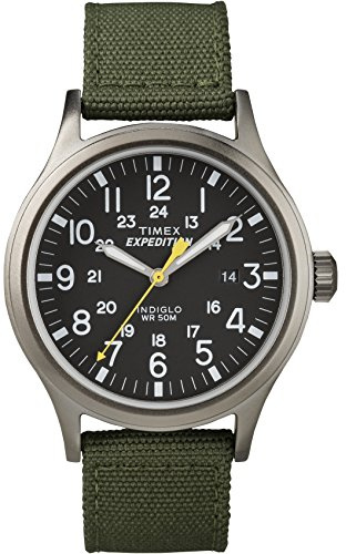 Timex Men's Expedition Scout 40mm Watch – Black Dial Gray Case & Green Fabric Strap
