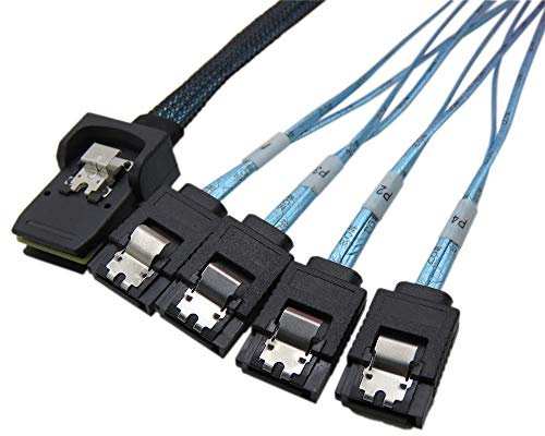 CableDeconn Interner Mini-SAS-36-poliger Stecker mit Verriegelung auf SATA 7-polige Buchse (4 Stück)