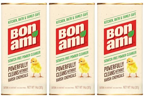 Bon Ami pulverrengörare för kök och badrum – alla typer av ytor, rengör smuts och smuts, polerar ytor, absorberar lukt (3-pack)