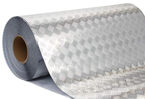 Industrial Utility Diamond Plate Metallic Chrome Finish Vinyl Wrap Underlayer Sheet Adhesive Roll for Shelves Walls Flooring (Silver 17.8 inches x 10ft)