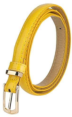 sourcing map Dame Einzeln Pin Schnallle schlank Patent PU Taille Gürtel gelb einstelllbar