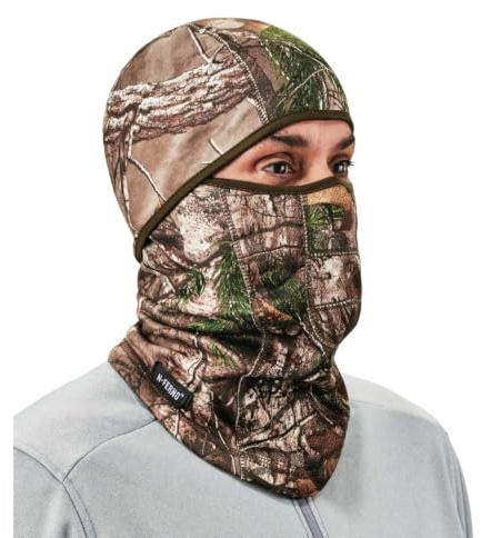 Ergodyne - 16833 N-Ferno 6823 Balaclava Ski Mask, Wind-Resistant Camo Face Mask, Hinged Design to Wear as Neck Gaiter, RealTree Camouflage, One size