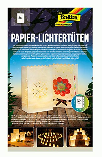 folia 11901 - Lichtertüten aus schwer entflammbarem Papier, Folklore, 5 Stück je ca. 19 x 11,5 x 7 cm groß, stimmungsvolle Tischdekoration, für Gartenpartys, Geburtstage, Hochzeiten