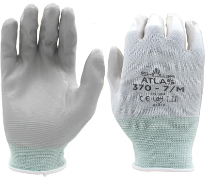 SHOWA Atlas 370W Nitrile Palm Coating Glove, White, Large (Pack of 12 Pairs)