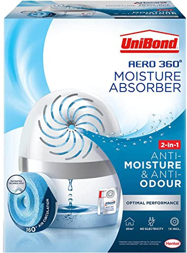 UniBond AERO 360º Moisture Absorber, Ultra-Absorbent Dehumidifier, Helps to Prevent Condensation, Mould & Musty Smells, Refillable Condensation Absorber, 1 Device incl. 1 Refill Tab 450 g