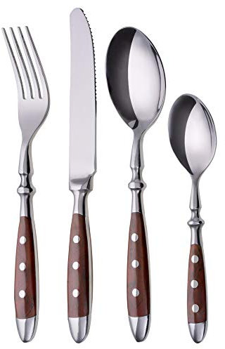 GRÄWE Besteckset für 6 Personen aus Edelstahl, Schwer, Rustikal, Tafelbesteck Set 24-teilig, Geschmiedetes Besteck mit Braunen Griffen - Serie Nürnberg