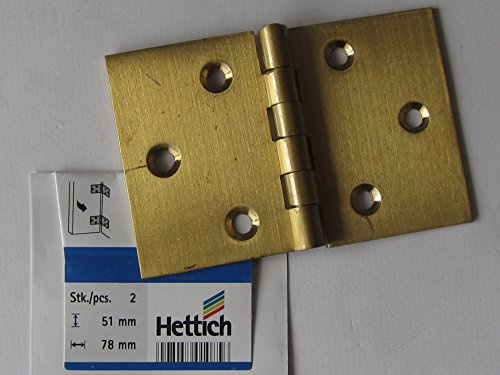 Hettich kantige Scharniere, 51 x 78 mm, massiv Messing matt, mit Schrauben, 2 Stück, 9102412