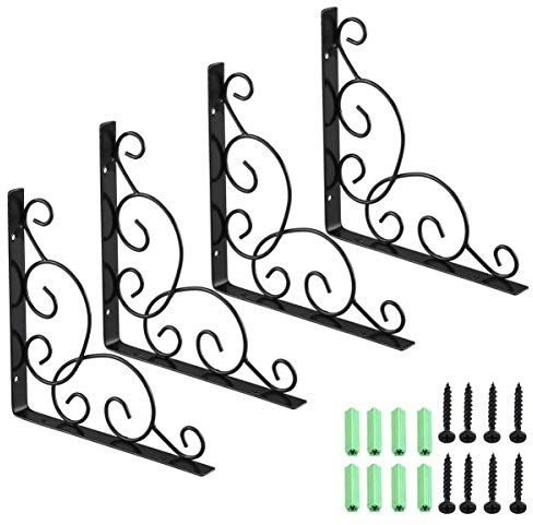 Winomo Regalwinkel zur Wandmontage, Blumendesign, Metall, Schwarz, 4 Stück