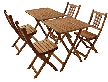 SAM Gartengruppe Blossom 1, 6tlg. Akazienholz, 2X Tisch + 4X Klappstuhl, zusammenklappbar, Tisch- Sitzgruppe, Braun, 4250412647560
