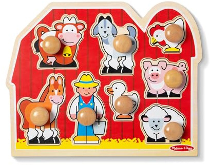Melissa & Doug Farm Animals Jumbo Knob Puzzle, Wooden Peg Puzzle for Toddlers, Educational Toy for Shape Recognition and Fine Motor Skills, Ages 1+