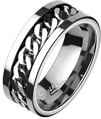 Mianova Biker Band Ring Edelstahl Ketten Herrenring Damenring Partnerring Freundschaftsring Damen Herren Silber Größe 62 (19.7)