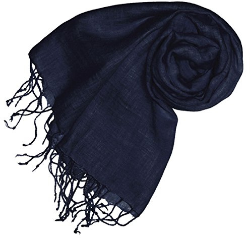 Lorenzo Cana - Damen Schal Leinenschal 100% Leinen 70 x 180 cm Tuch Naturfaser Trendfarbe Dunkelblau Navy 93261