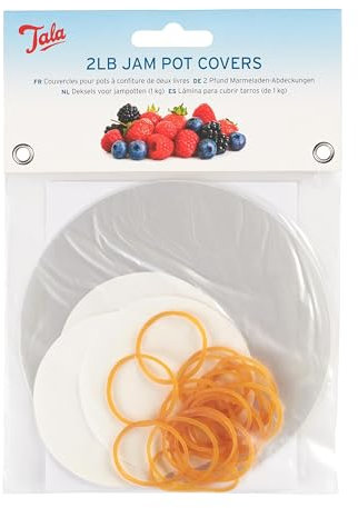 Tala Jam Pot Covers, 2lb Waxed Circles Bands & Labels for Cover Jam Jars, A full pack for sealing Freshly made Jam, Marmalade and Preserves