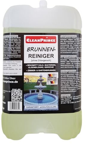 Cleanprince Fontana Puro Brunn-Pulitori 5 Litro Alga Chiarificazione Acque Purificatore Fontana Fontana a Getto Fontane da Giardino Schiarire Fontana Chiara Brunnenfresh