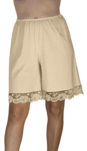 Underworks Pettipants Cotton Knit Culotte Slip Bloomers Split Skirt 9-inch Inseam X-Large-Beige