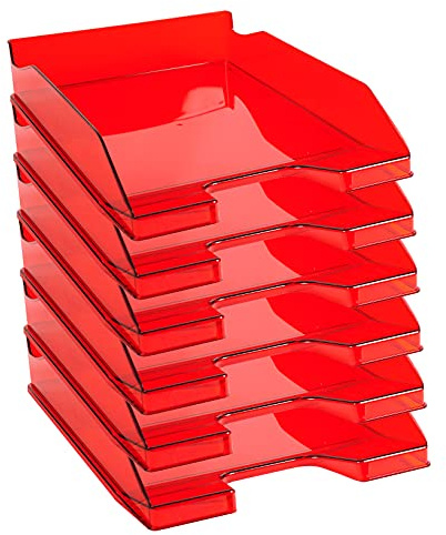 Exacompta 113224D 6er Pack Premium Briefablage Combo Midi DIN A4. Ideale Briefkörbe für Ihre Organisation. Robuste und stapelbare Ablagekörbe karminrot transluzent glossy