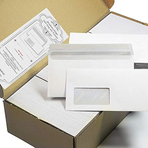 PREMIUM 1.000 Briefumschläge DIN lang mit Fenster, kein Austrocknen durch Abziehstreifen 220 x 110 mm, 80 g/qm
