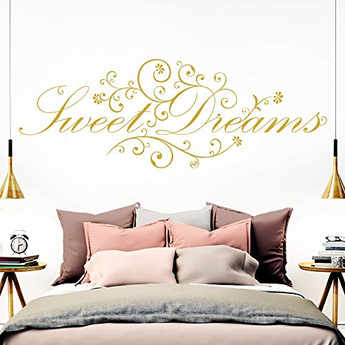 Grandora Wandtattoo Spruch Sweet Dreams I Gold (BxH) 160 x 58 cm I Schlafzimmer süße Träume selbstklebend Sticker Aufkleber Wandaufkleber Wandsticker W718