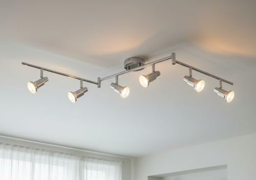 Trango 6-flammig 2991-68SD LED Deckenleuchte *OSCAR* in Chrom-Optik inkl. 6x 5 W 3-Stufen dimmbar GU10 LED Leuchtmittel I Deckenlampe I Deckenstrahler I Deckenspots I Wohnzimmer Lampe schwenkbar