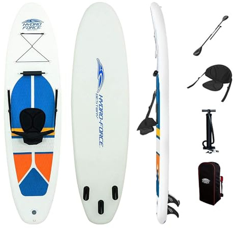 Bestway Hydro-Force White Cap 10' Inflatable Stand Up Paddle Board Kayak Water Set with Aluminum Oar, Hand Pump, and Travel Bag, White