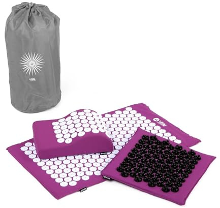 Kit di agopressione Vital Deluxe Standard Melanzana, Tappetino + cuscino & Tappetino per i piedi