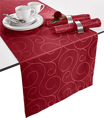 Erwin Müller Tischläufer, Tischdecke Oberhausen, Jacquard Ranken Rubin Größe 40x130 cm - pflegeleicht, bügelleicht, mit Kuvertsaum