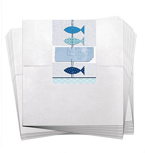 Logbuch-Verlag 25 kleine weiße Papiertüten 13 x 18 cm mit Sticker FISCHE blau maritim Geschenktüte Gastgeschenk Verpackung Taufe Kommunion