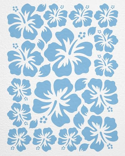 WANDfee Wandtattoo Hibiskus Blumen Hibiskusblüten FARBWUNSCH hellblau Wandsticker Wandaufkleber Fliesenaufkleber