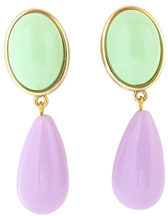 Leichte sehr große Ohr-Clips vergoldet Stein hell-grün mint Anhänger flieder lila tropfen-förmig Designer JUSTWIN Fashion Statement chic nobel