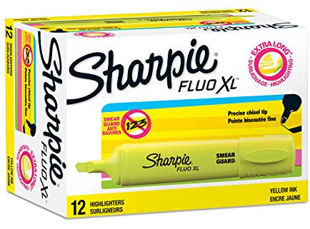 Sharpie Fluo XL Textmarker, Keilspitze, 3 Verschiedene Breiten, 12er Box, gelb